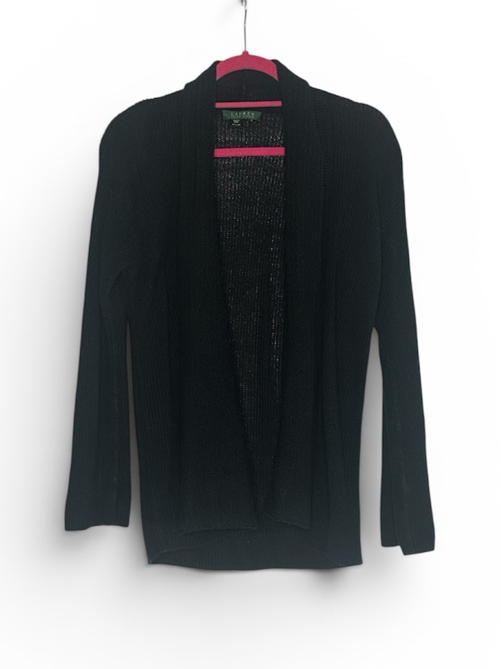 Lauren Ralph Lauren Black Open-Front Women's Cardigan 100% Linen Medium Knit